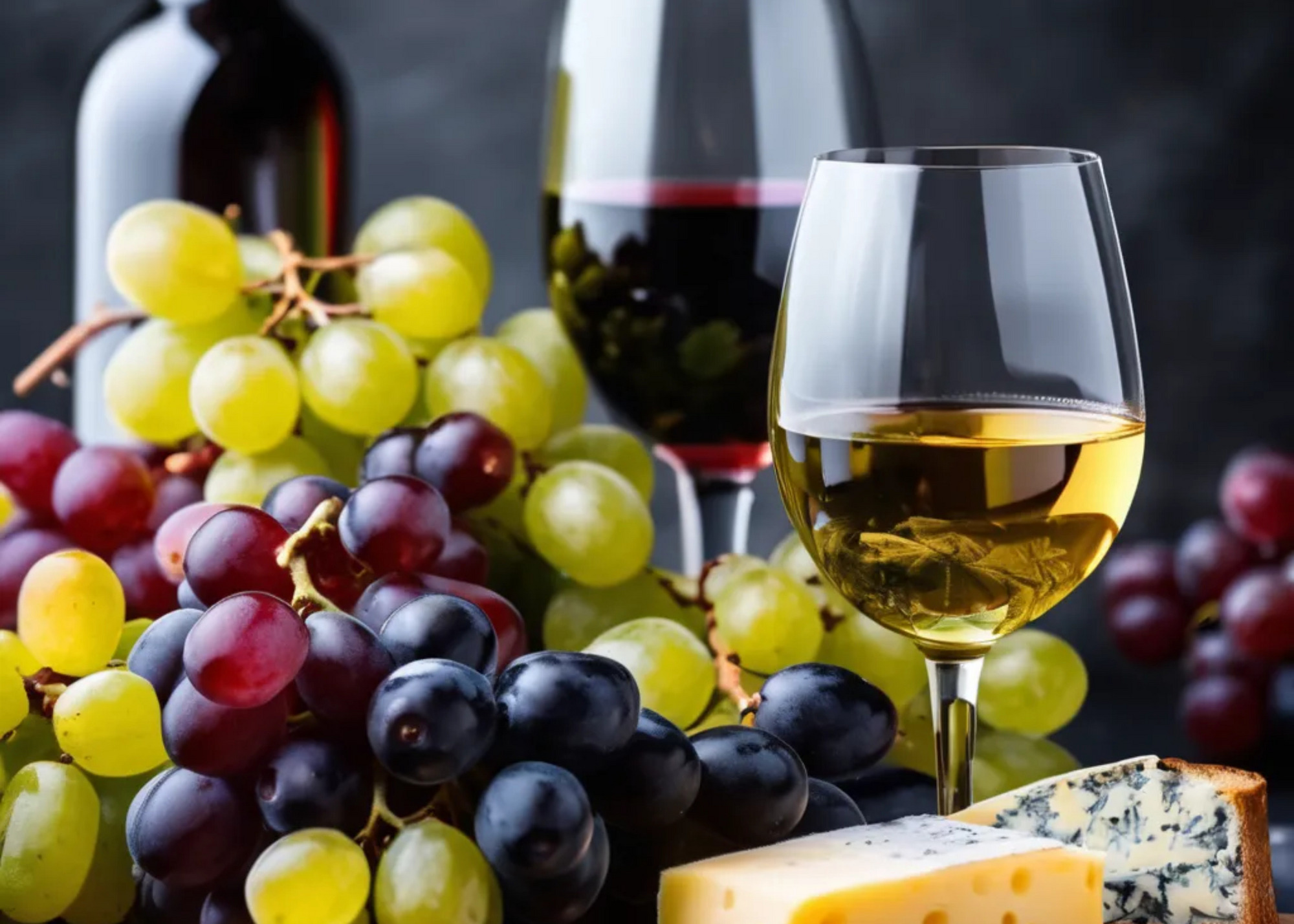 Zwei Weingläser und Weintrauben